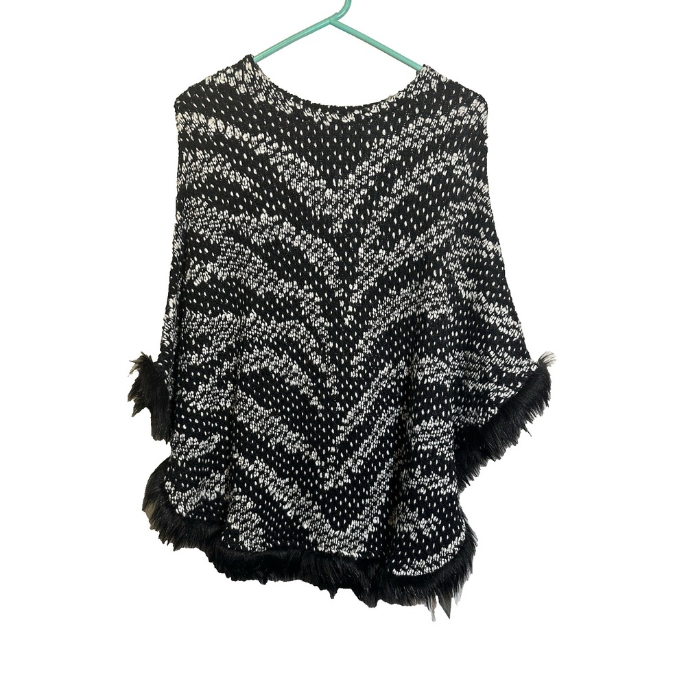 NEW alfred dunner womens grey black white poncho sweater size small medium knit